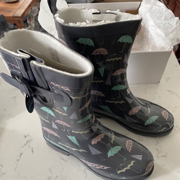 NEW Capelli "Shiny Umbrella Day" mid-calf rubber Rain Boot w/ cozy lining Size 8 - Picture 5 of 11